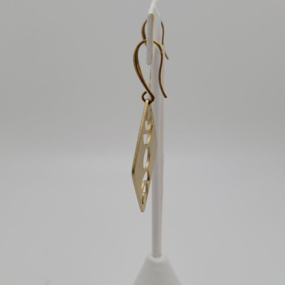 Dangle Drop Earrings Raw Brass Moon Phase Hook Handmade 2.5" Long Diamond Shape - Picture 10 of 12